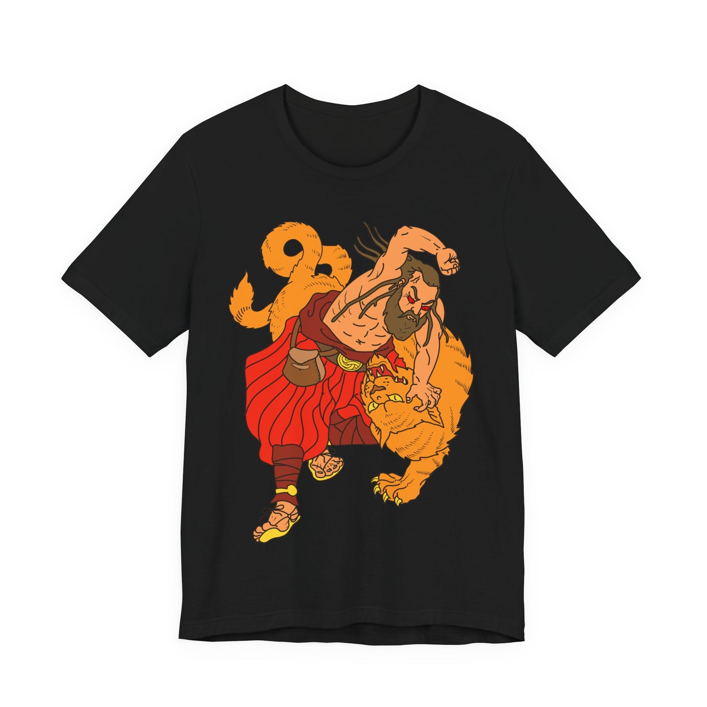 Savage Clash T-Shirt: Warrior vs. Tiger on Black