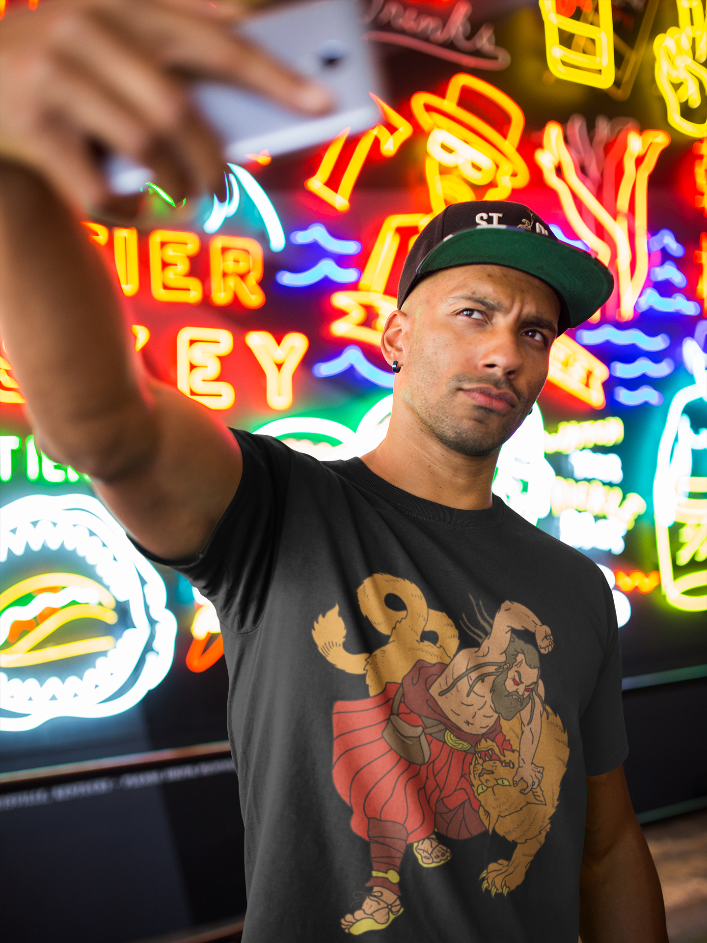 Savage Clash T-Shirt: Warrior vs. Tiger on Black